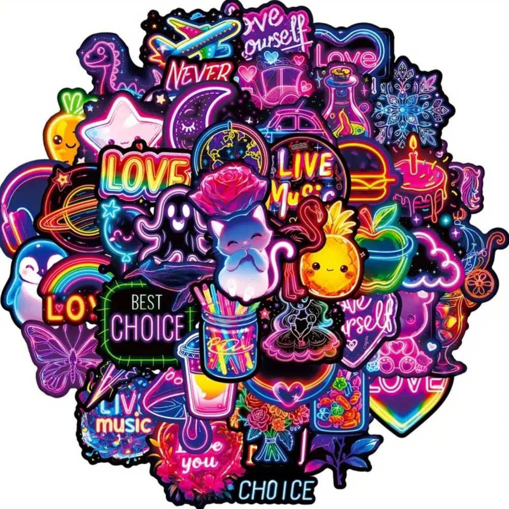 NIP! 50 Pieces of Neon Lights Stickers!